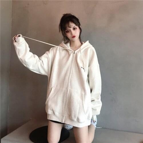 Hooded Zipper Sweatshirt Female Plus Velvet Thick Autumn And Winter For Women Sweatshirts Korean Loose Lazy Wind Ladies Hoodie