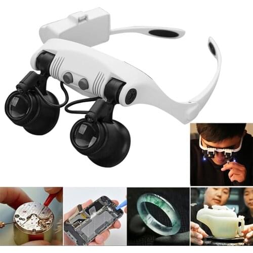 LED Light Magnifier Glasses Portable 10X/15X/20X/25X Lens Loupe Eyewears Reading Watchmaker Magnifying Glass Glasses