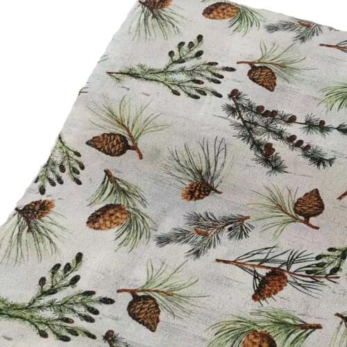Viaphil 100% Cotton Fabric Brand New Silver Stamping Glitter Pine Nut Pinecone Printed Sewing Cloth Dress Clothing Textile