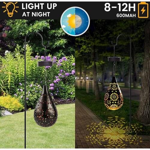 Waterproof Solar Garden Lamp, Hollow-out LED Chandelier, Retro Street Night Light Landscape Patio Hanging Lamp Outdoor Lighting