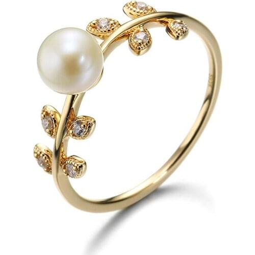 Jewelry vein natural fresh water pearl engagement ring female gold-plated simple temperament ring rings for women anillos anel