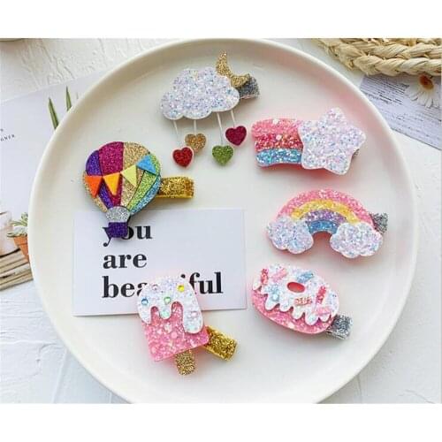 Cute Colorful Rainbow Star hot-air Balloon Hairpins Hair Clips Sequin Hair Accessories D195