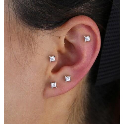 Authentic 925 Sterling Silver Cubic Zirconia CZ Stud Earrings for Women Men Beaded Bead Ball Stud Earrings Brinco Jewelry