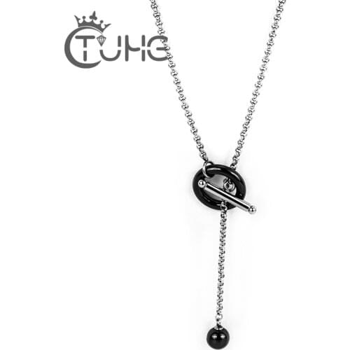 New Special Ceramic Women Pendant Necklace Silver Color Minimalist Simple Necklace Circle With Bar Long Necklace Without Clasp