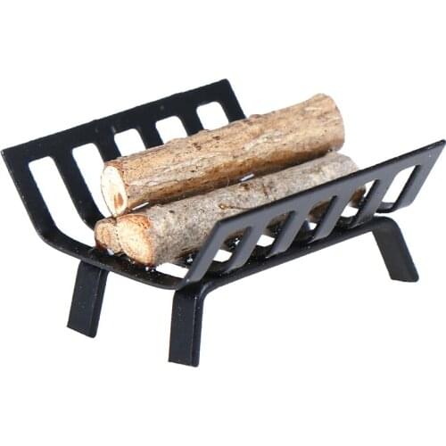 1/12 Dollhouse Furniture Metal Rack with Firewood for Fireplace Model