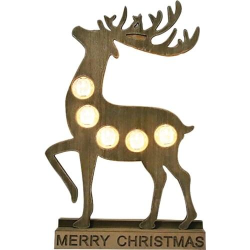 1pc Warm Christmas Reindeer Ornament Lovely Wood LED Desk Decoration Holiday Party Ornament Office Home Decoration