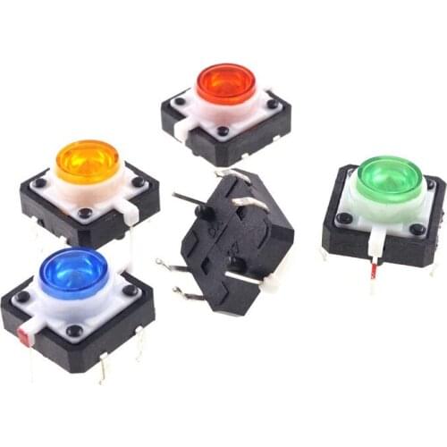 20pcs Illuminated Tactile Switch SPST-NO Through Hole Off-Mom 12.0 mm x 12.0 mm LED Red Yellow Orange White Blue 7.3 mm Height
