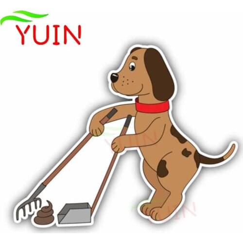 Car Sticker Funny Dog Cleaning Up Poo Animal Decals Accessories Fashion Window Decoration Motorcycle Waterproof Decal 15*12cm