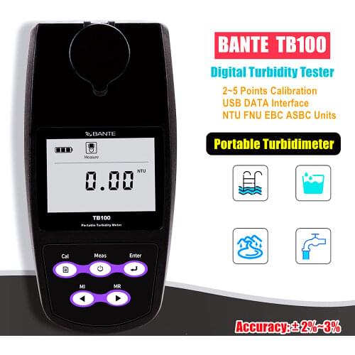 BANTE TB100 Portable Turbidimeter turbidity meter Tester analyzer USB DATA 2~5 points cal selectable