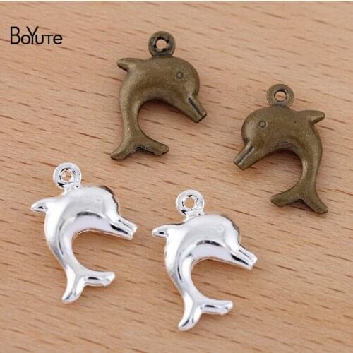 BoYuTe (100 Pieces/Lot) 13MM Metal Brass Middle Hollow Small Dolphin Charms Jewelry Accessories Diy Handmade Materials