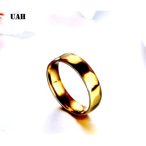 UAH Classic Wedding Rings for Women Men Gold Color Stainless Steel Couple Band Anniversary Personalized Name Lovers Gift
