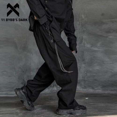 11 BYBBS DARK Chain Drawstring Tactical Pant Man 2020 Black Elastic Waist Jogger Pants Harajuku Hip Hop Men Trousers Streetwear