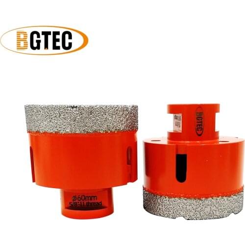 BGTEC 2pc 60mm Diamond Vacuum Brazed Dry Drilling drill Core Bit porcelain tile Drill Bit 5/8-11Thread granite, marble Hole Saw