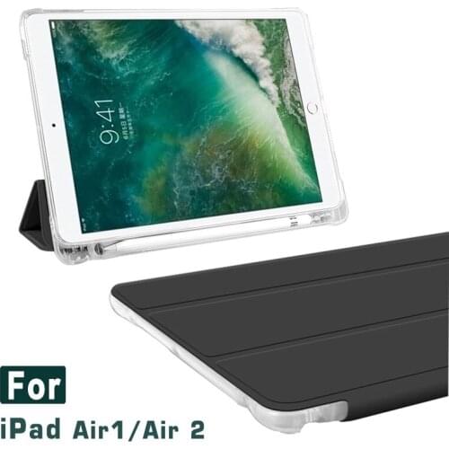 With Pencil holder Case For iPad Air 2 Air1 flip leather cover translucent back cover For Apple iPad Air 1 Air2 stand Case Capa