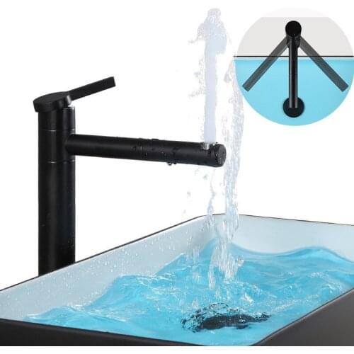 Black Hot and Cold Rotary Roate Brass Black Faucet Bathroom Basin Mixing Valve Faucet