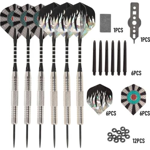 Eucalyptus Sports 6-Piece Professional 20g Steel tip darts, 6-Piece Set Includes 6 Aluminum shafts, 6 Nylon Spare shafts, 1 Dart