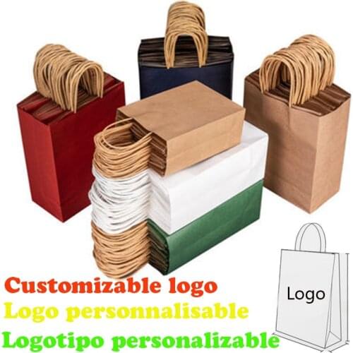 Personalized Custom Color Kraft 10pcs Lot Paper Bag with Handles Festival Wedding Gift Bag High Quality Shopping Bags