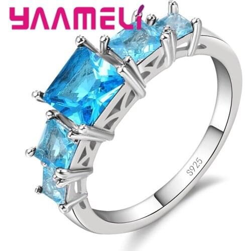 Quartet Crystal Stone Cubic Zirconia White/Red/Azur/Dark/Dark Green 925 Sterling Silver Rings Bridesmaids Blessings