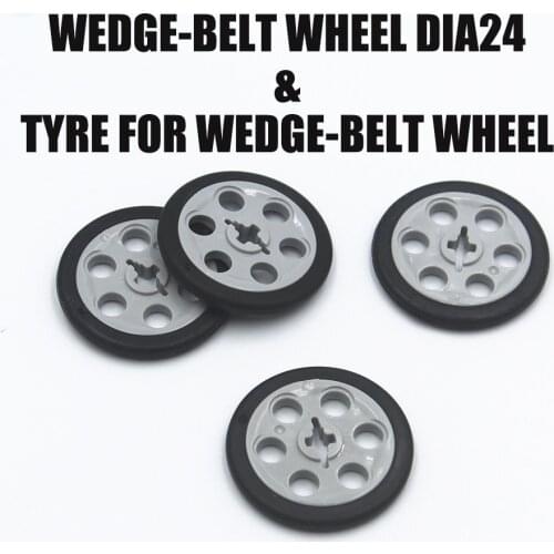 MOC Technical Parts building blocks bricks 4pcs WEDGE-BELT WHEEL DIA24 & 4pcs TYRE FOR WEDGE-BELT WHEEL compatible with lego toy