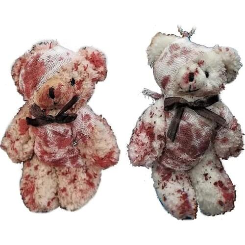 Bloody Bear Keychain Cool Punk Plush Bear Injured Bear Keychain Doll Keychain Halloween Jewelry Gift