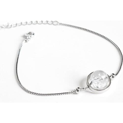 Lucky Bead Himalayan White Crystal Box Chain Bracelets 925 Sterling Silver Bracelet for Women Jewelry Birthday gift YBR212