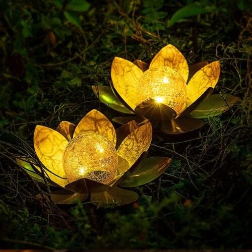 Lotus Flower Solar Lamps Waterproof Cracked Glass Light Patio Pathway Lawn Led Solar Light Outdoors Garden Decoration