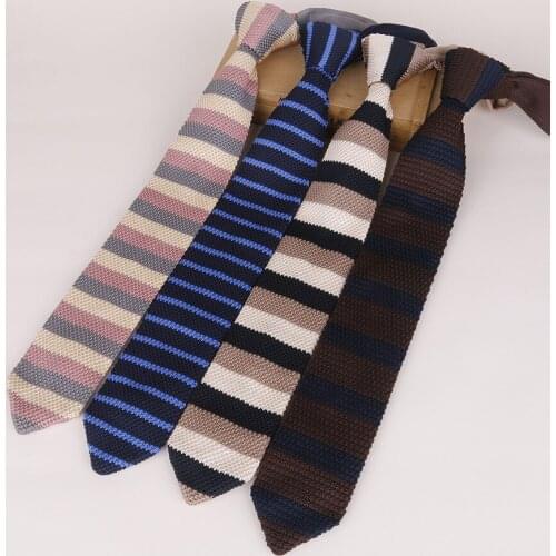 Linbaiway 6cm New Knitted Ties Solid Striped Neck Tie for Mens Triangle Woven Polyester Necktie Slim Casual Cravat Custom Logo