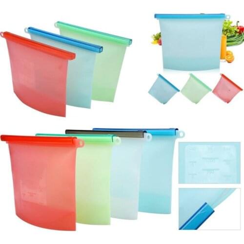 1000ml Reusable Silicone Food Grade Storage Bag Lunch Sandwich Snack Liquid Lunch Fruit Freezer Zip Seal Bags 4 Colors