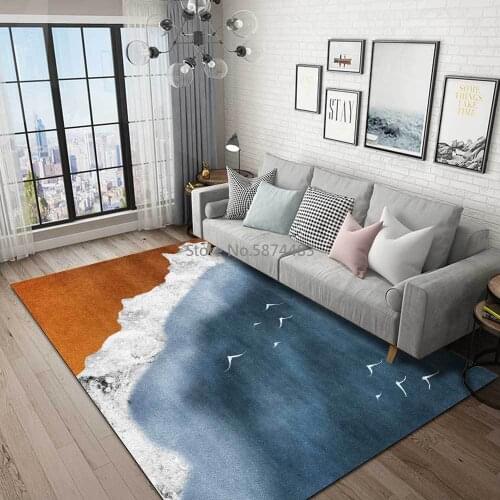 Fashion Modern Blue Sea Bird Yellow Brown Beach Kitchen Living Room Bedroom Bedside Carpet Floor Mats