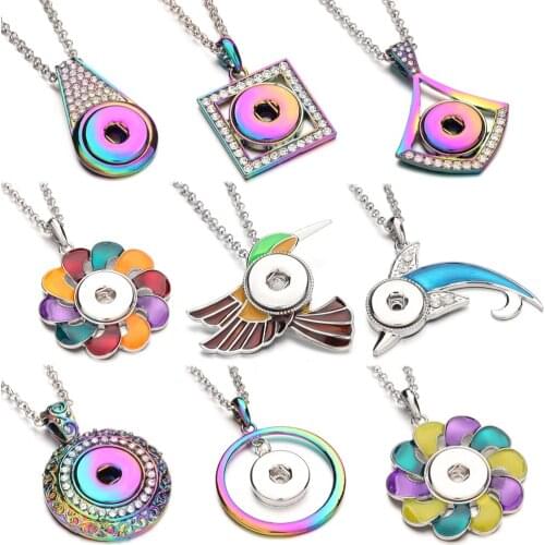 New Colorful Snap Necklace Jewelry DIY Crystal Snap Button Pendant Necklace Fit 18mm Snaps Button Jewelry Women Christmas Gift