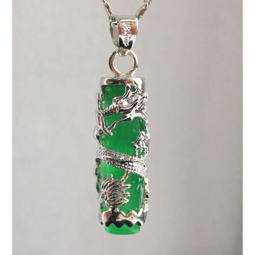 Wholesale free shipping Chinese Wind Cylinder Green Jade Dragon Relief Women Pendants Necklace