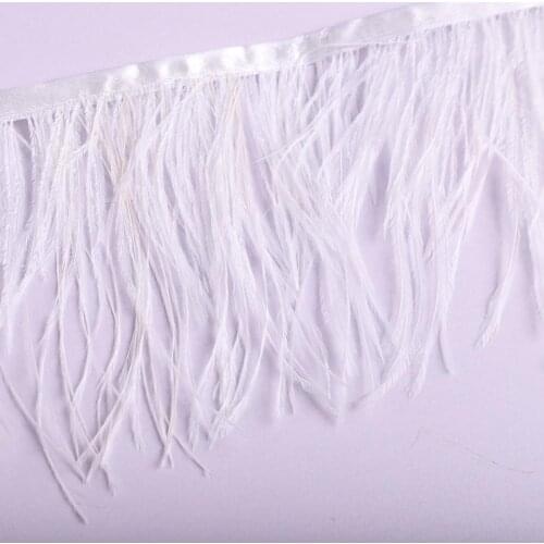 Wholesale High Quality 10Yards 10-15cm White Ostrich Feather Ribbon Ostrich Feathers Trim Fringe Clothing Decoration Plume Trim