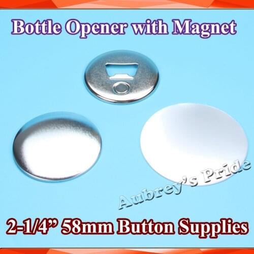 2-1/4" 58mm 100 Sets of Bottle Opener with Magnet Nickle Badge Button Supply Materials for NEW Professional Badge Button Maker