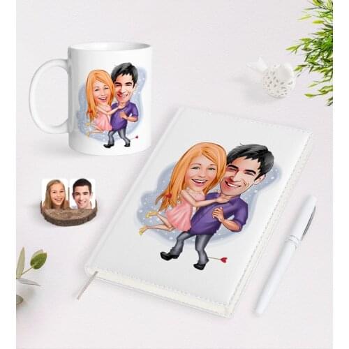 Personalized Valentine Caricature of 2021 Organizer pen And Mug Seti-3