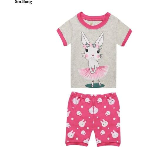Baby Girls Animal Cartoon Rabbit Print Pajamas Sets Childrens Sleepwear Girls Summer Clothes Baby Outfits Girls Pajama