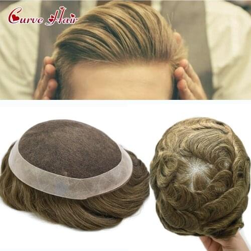 Strong Bace Toupee Fine Mono With 1 Inch NPU Around Human Hair Pieces Replacement System for Men Undetectable Black Color Wig