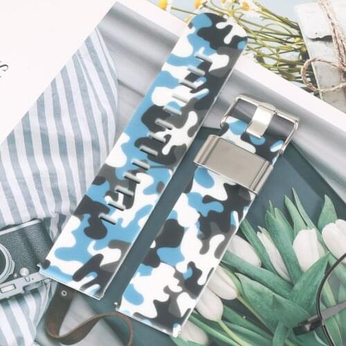 Camouflage White Silicone 22MM Replacement Band Waterproof Watches Band Premium Stainless Steel Pin Buckle Wristwatch Strap