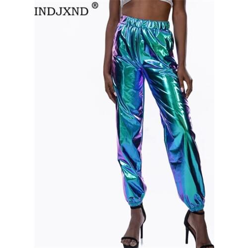 INDJXND Black High Waist Pants Women Pockets Patchwork Loose Streetwear Plus Size Pants 2019 Fashion Hip Hop Womens Trousers
