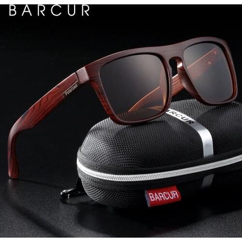 BARCUR Polarized Imitation Wood Sunglasses for Men Googles Women Sunlass Retro Sun Glasses Oculos De Sol