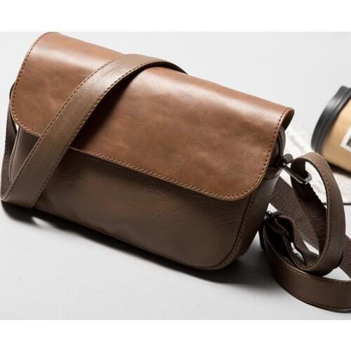 PU leather Mens crossbody bag vintage solid color flip man messenger bags fashion small shoulder bag for male casual handbag