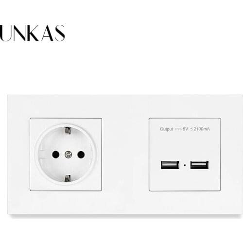 UNKAS PC Plastic Panel 16A Double EU Standard Electric Socket Export Power Dual USB Charger Port For Mobile 172mm*86mm Outlet