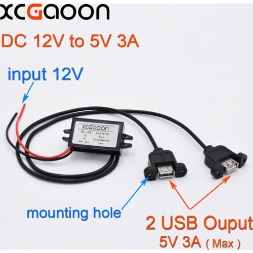 XCGaoon Dual 2 USB DC-DC Car Converter Module Cable With Mounting Hole input DC 12V To USB Ouput 5V 3A 15W Power Adapter