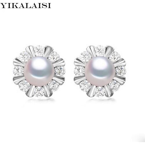 YIKALAISI 2017 100% Real Natural Freshwater Pearl jewelry Earring with 925 sterling silver jewelry 7-7.5mm Pearls Jewelry