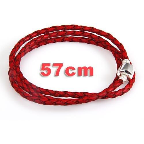 Sterling Silver Clip Clasp 57cm Red White Imported Italian Cowhide Braided Leather Cord Bracelet Necklace Chain SLPB809