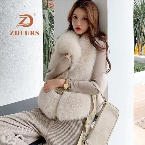 ZDFURS*New Arrival Natural Fur Waistcoat Plus Size Contrast Color Fashion Irregular Full Pelt Fox Fur Vest Woman