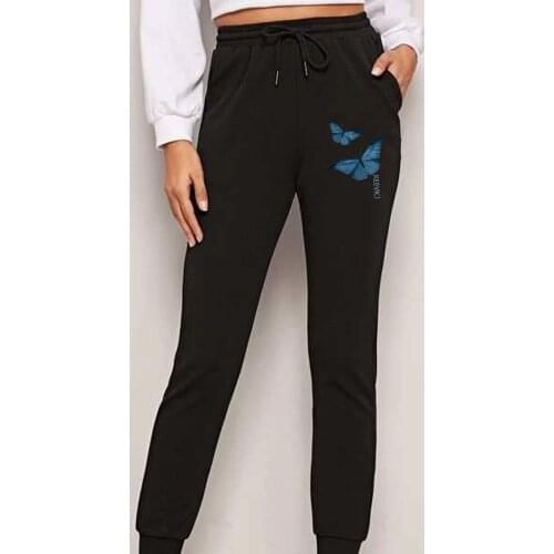 Harajuku Women Butterfly Print High Waist Broken Pants Cotton Warm Sweatpants Fashion Loose GothicTrousers Girls Autumn Baggy