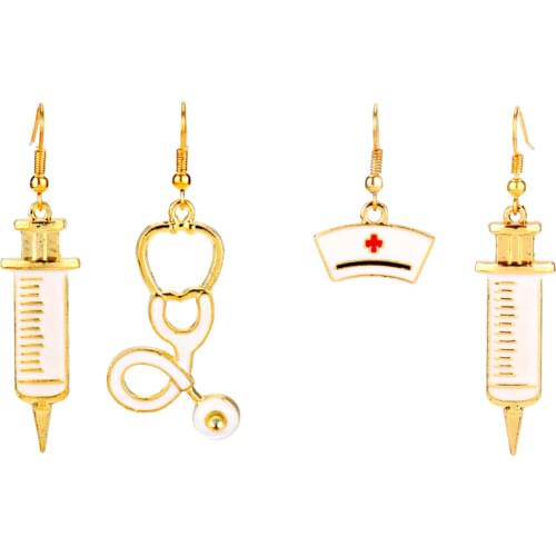 Fashion Gold Nurse Cap Doctor Stethoscope Syringe Medical Drop Earrings Women Earrings Charm Pendant Dangle Earring Dropshipping