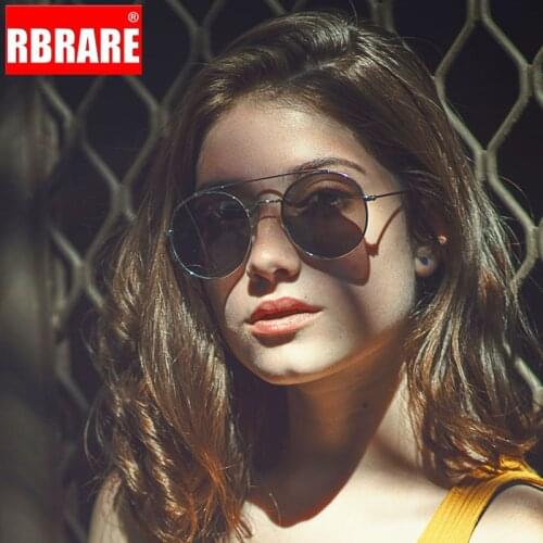 RBRARE 2021 Metal Round Frame Sunglasses Women Trend Retro Double Beam Sun Glasses Vintage Lady Luxury Ocean Lens Eyeglasses
