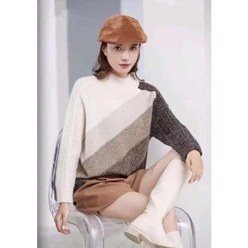 Cashmere Sweater Women Long sleeves Pullover Sweater Color Patchwork Loose 2020 Autumn Winter New Sweaters