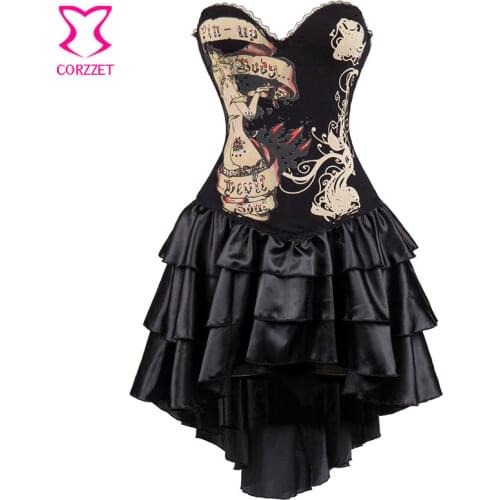 Black Cotton Sexy Nude Women Print Gothic Steampunk Corset Sexy Dress Burlesque Costumes Vintage Corsets and Bustiers Outfits